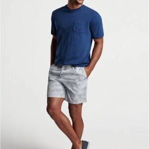 Peter Millar Seaside Gray Camo & Logo Print Swim Trunks